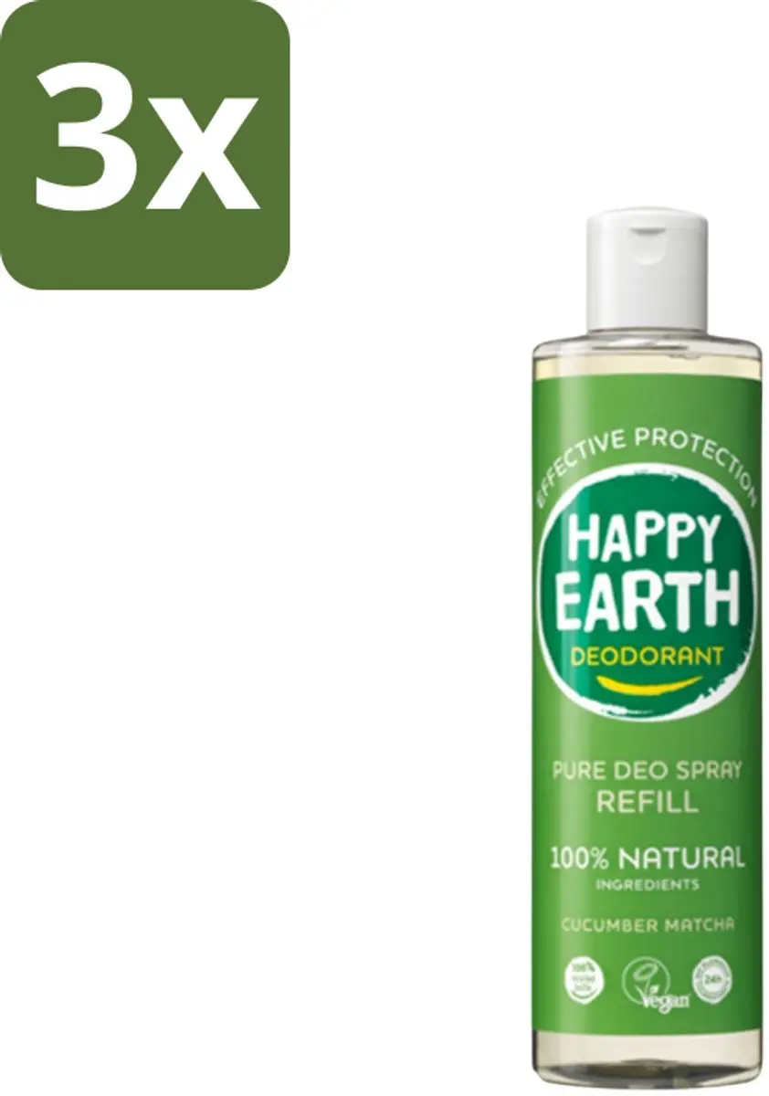 Happy Earth Deodorant Spray Navulling Cucumber Matcha 300ml