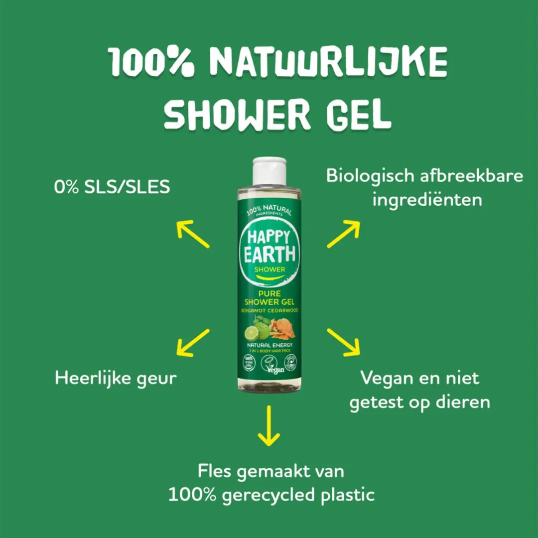 Happy Earth Douchegel Bergamot Cedarwood 300ml - 3 Stuks
