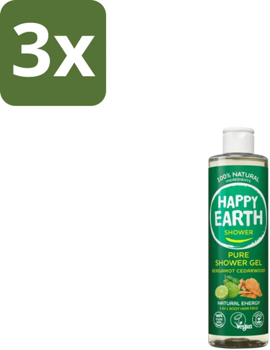 Happy Earth Douchegel Bergamot Cedarwood 300ml