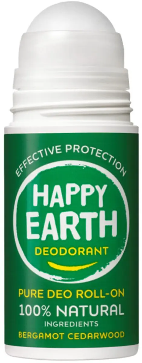 Happy Earth Deodorant Roll-On Bergamot Cedarwood 75ml - 4 Stuks