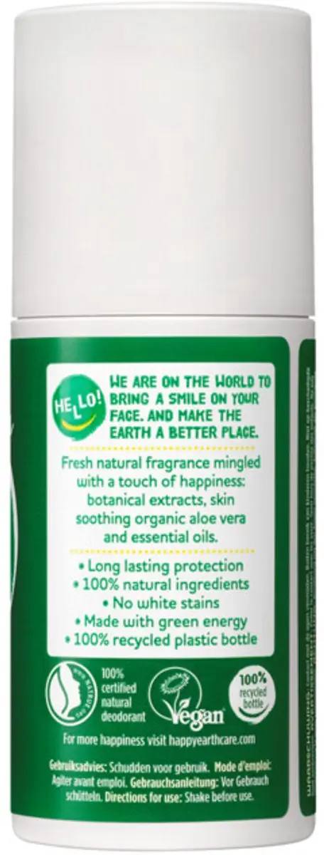 Happy Earth Deodorant Roll-On Bergamot Cedarwood 75ml - 5 Stuks