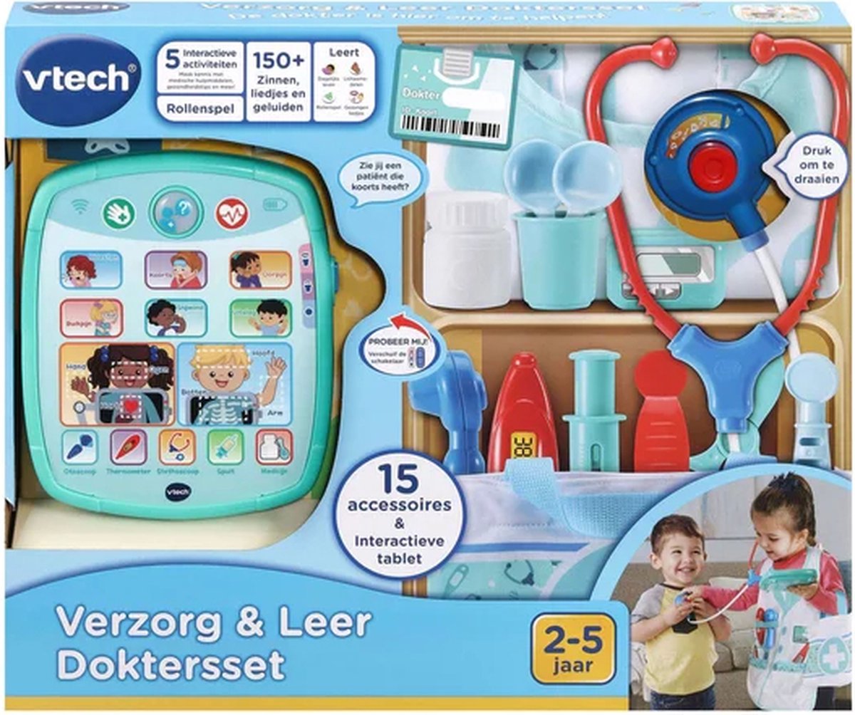VTech Verzorg & Leer Speelgoeddoktersset - Educatief Speelgoed - Inclusief 15 accessoires - Met Gezongen Liedjes