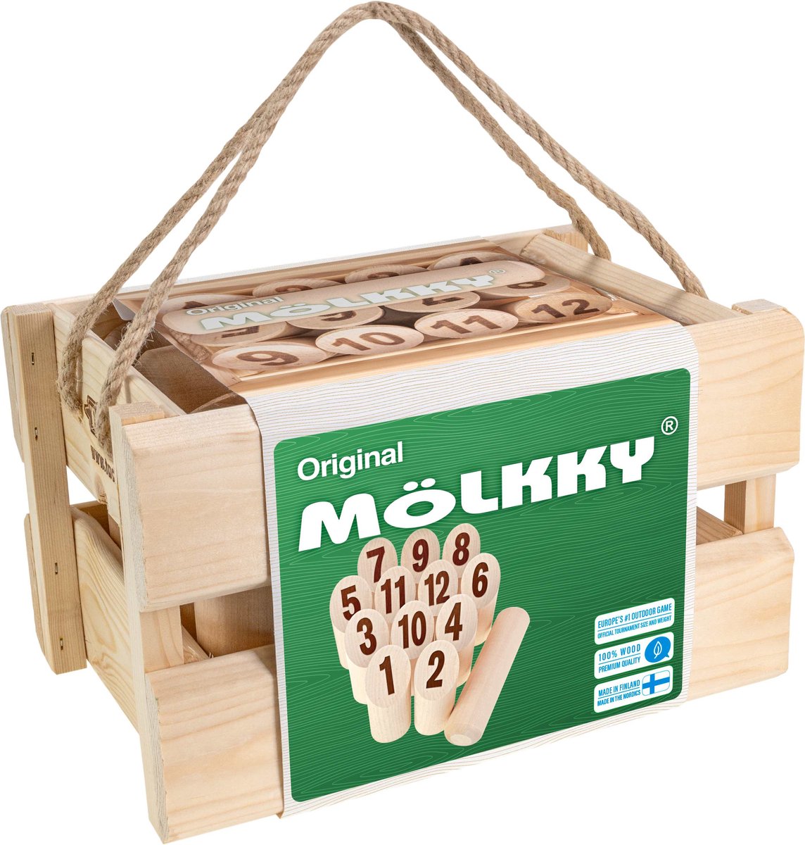 Tactic Mölkky – Vang- en Werpspel - Origineel Fins Houten Werpspel In Luxe Houten Draagkist – Duurzaam Berkenhout – Met Gratis Score-App