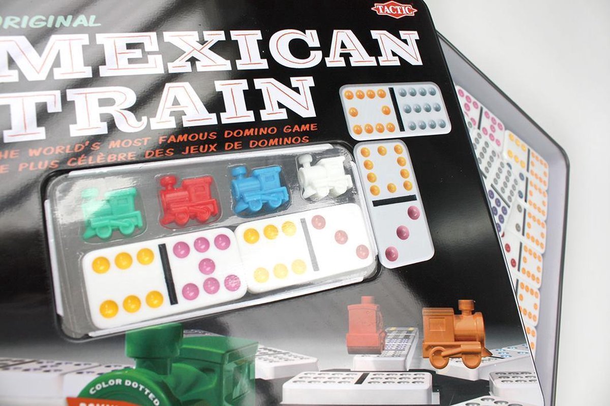 Tactic Domino Mexican Train – Bordspel – Luxe Tin – Wereldberoemd Dominospel met Gekleurde Stenen – 2 tot 8 Spelers – Vanaf 7 Jaar
