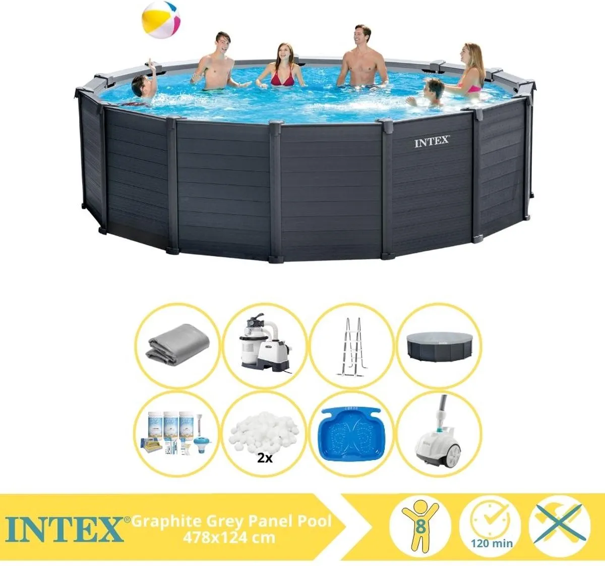 Intex Graphite Gray Panel Zwembad 478x124cm