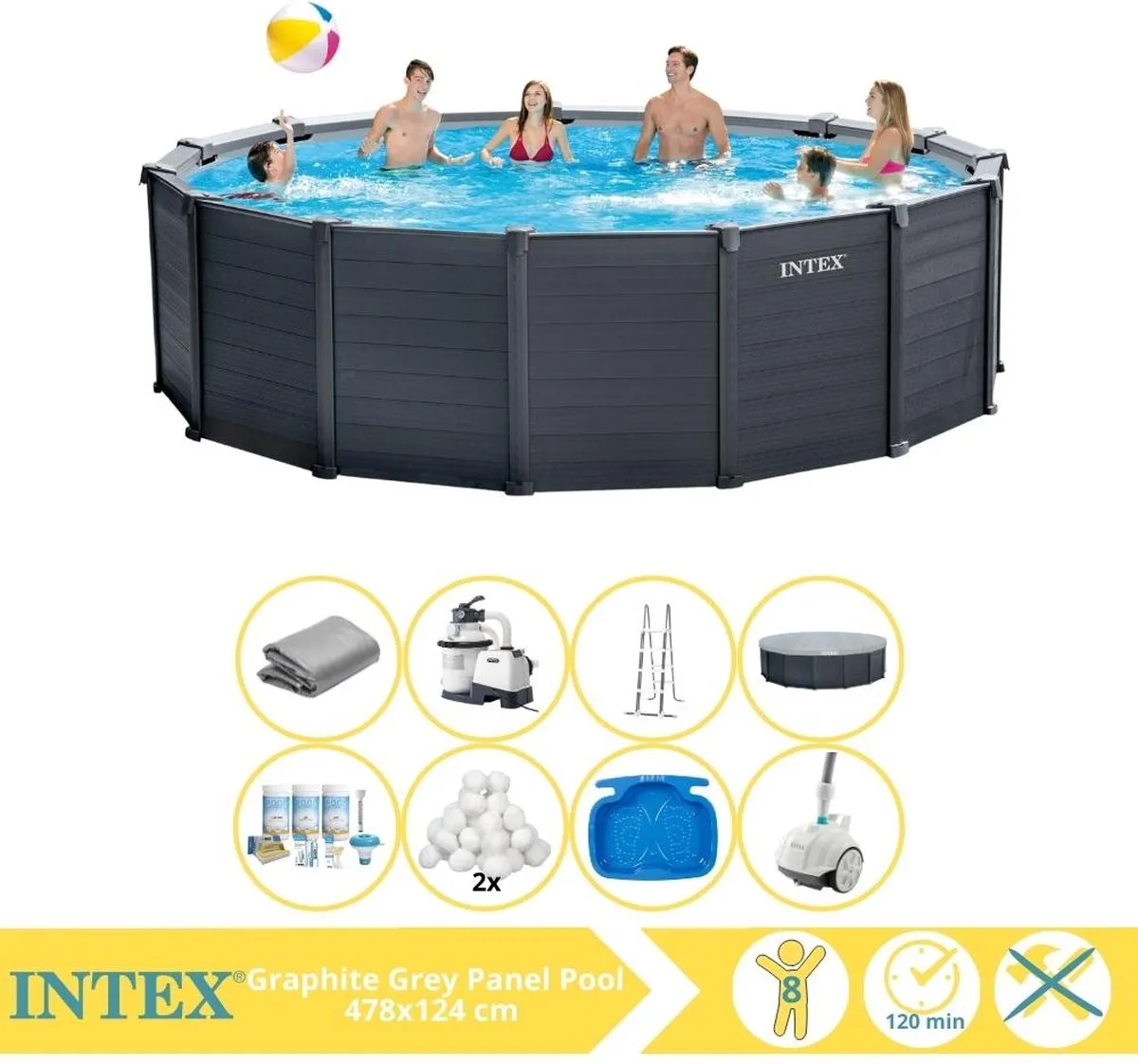 Intex Graphite Gray Panel Zwembad 478x124cm - 16.805L - 26384GS