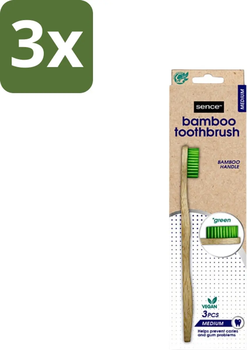 Sence Bamboo Tandenborstels Medium - 3 Stuks Groen