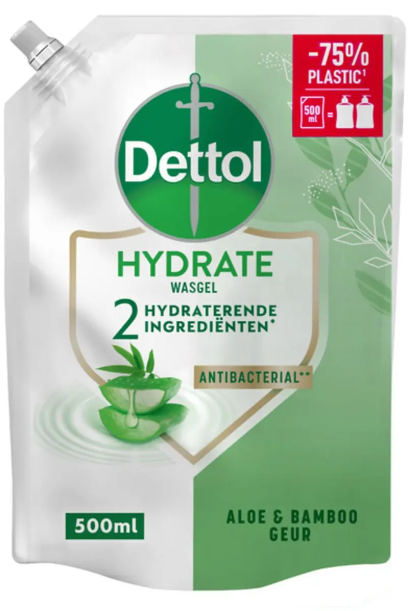 Dettol Handzeep Navulling Hydrate Aloë Vera & Bamboe 500ml - 2 Stuks
