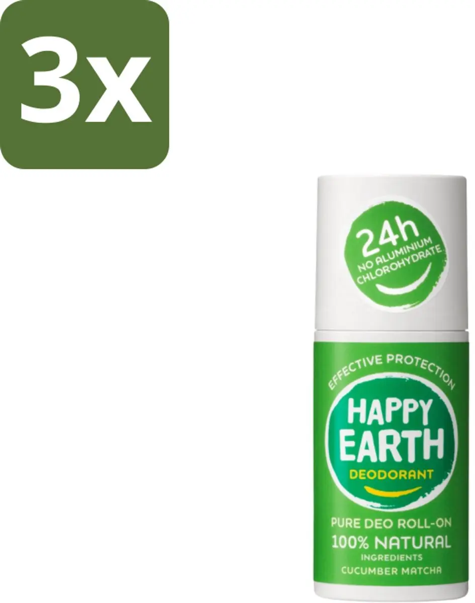 Happy Earth Cucumber Matcha Roll-On Deodorant 225ml (3x75ml)