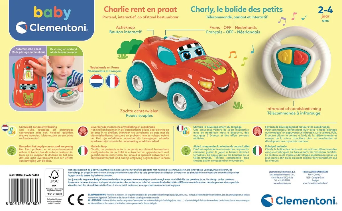 Clementoni Charlie De Pratende Auto - Educatief Speelgoed 2-4 jaar - Multicolor