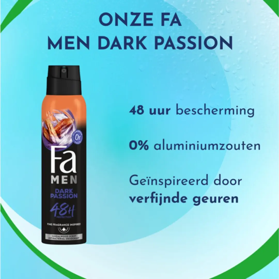 Fa Men Dark Passion Deodorant Spray - 600ml (4x150ml)