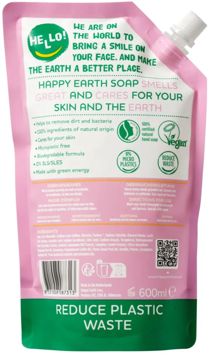 Happy Earth Handzeep Navulling Lavender Ylang 600ml - 10 Stuks