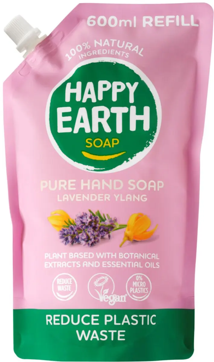 Happy Earth Handzeep Navulling Lavender Ylang 600ml - 10 Stuks