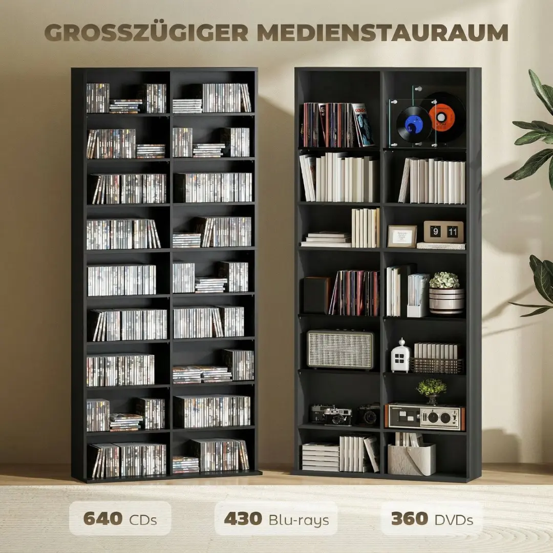 Homcom CD-opbergeenheid - 78,5L x 24B x 175H cm - Zwart - afbeelding 6 van 6