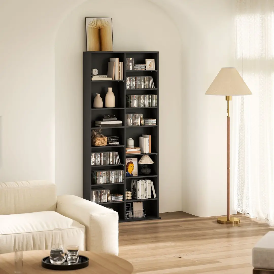Homcom CD-opbergeenheid - 78,5L x 24B x 175H cm - Zwart