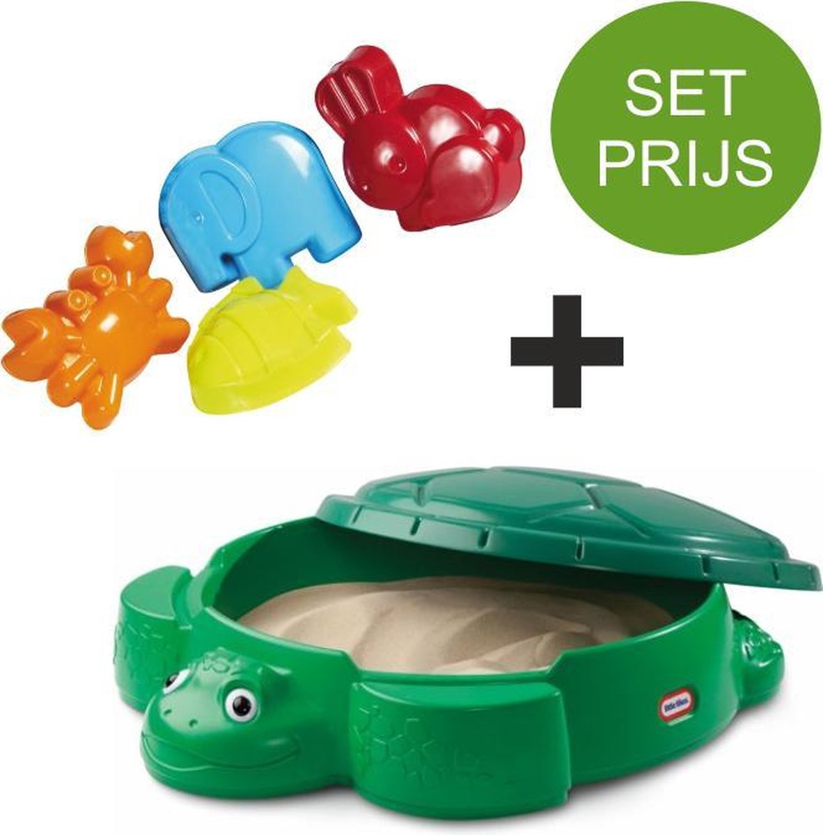 Little Tikes Zandbak Schildpad en 4 dierenvormpjes in de kleuren blauw, groen, geel en oranje