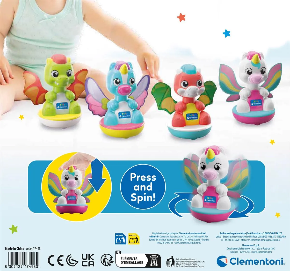 Clementoni Baby Spin & Dream Tol - Eenhoorn & Draakje Multicolor