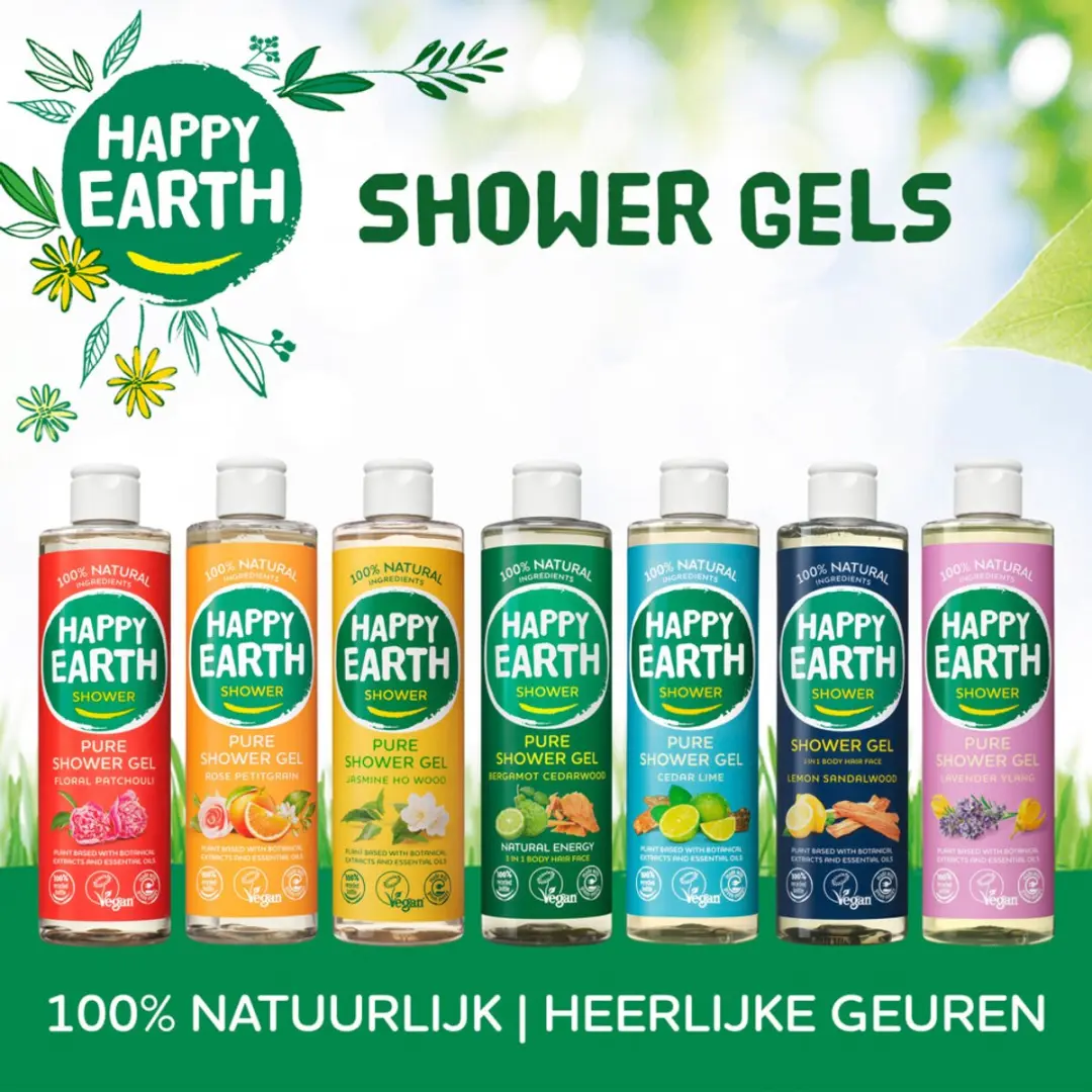 Happy Earth Douchegel Bergamot Cedarwood 300ml - 2 Stuks