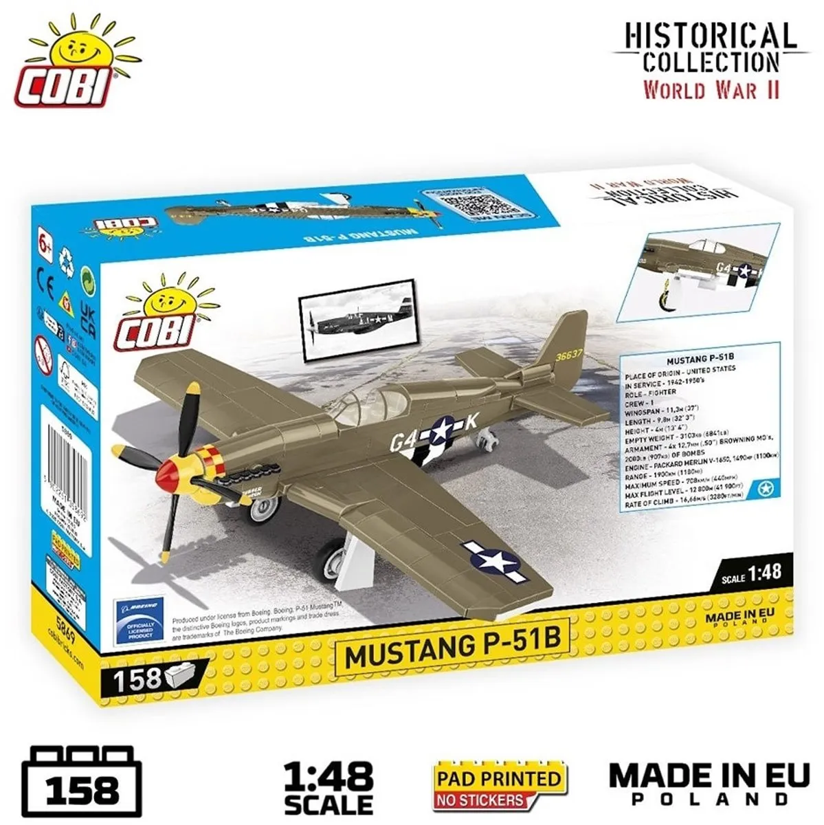 Cobi Mustang P-51B Bouwmodel 1:48 - 155 Onderdelen - Meerkleurig