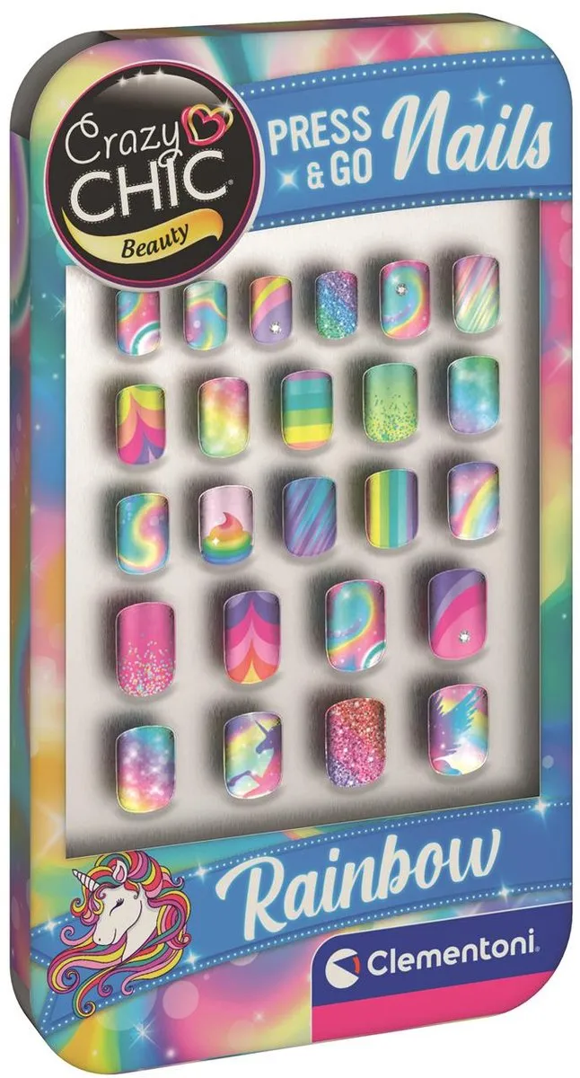 Clementoni Cazy Chic Press & Go Nails Kunstnagels - 24 Stuks - Rainbow