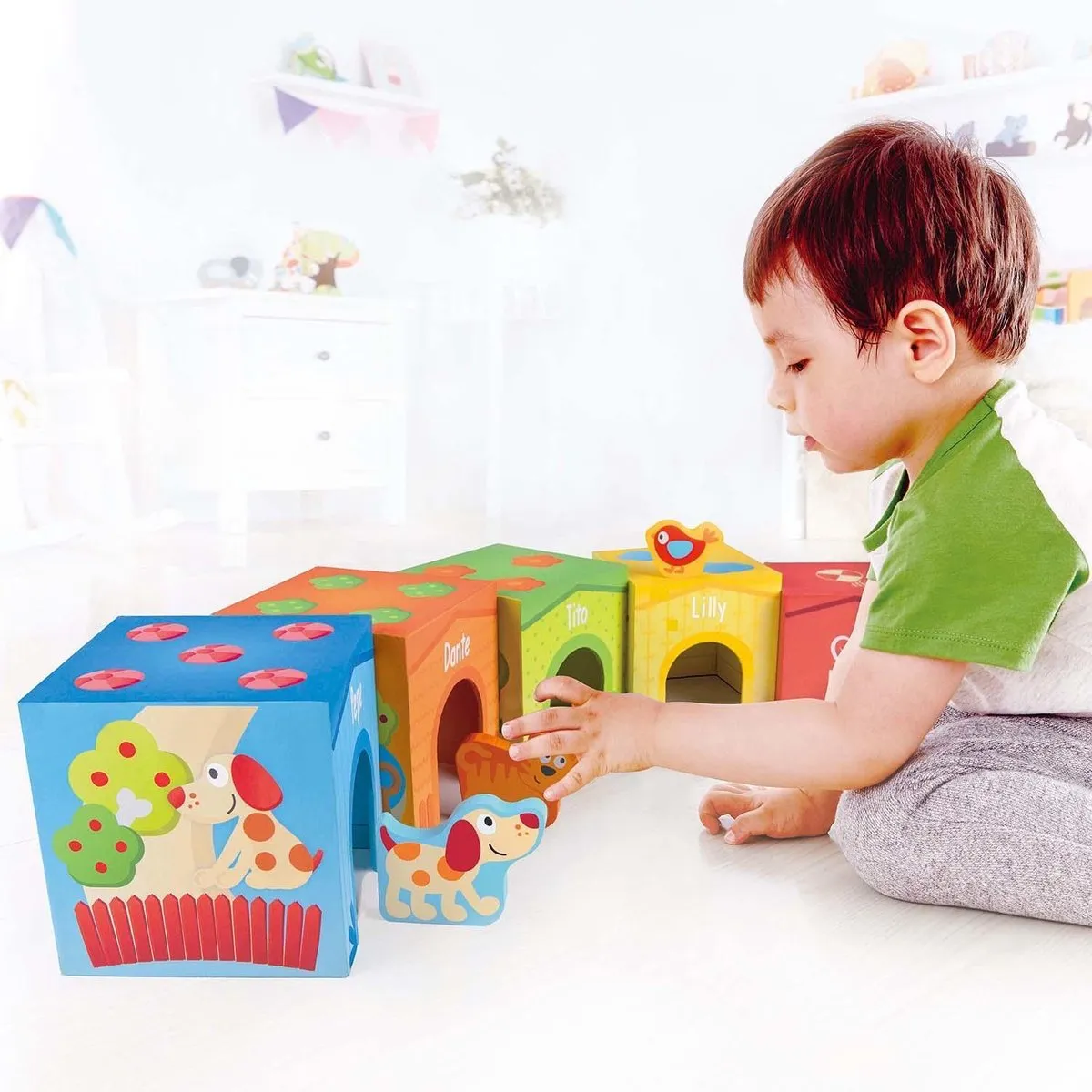 Hape Vriendschapstoren 309009 - 9 Stuks (5x Stapelblokken + 4x Diertjes) - Veelkleurig