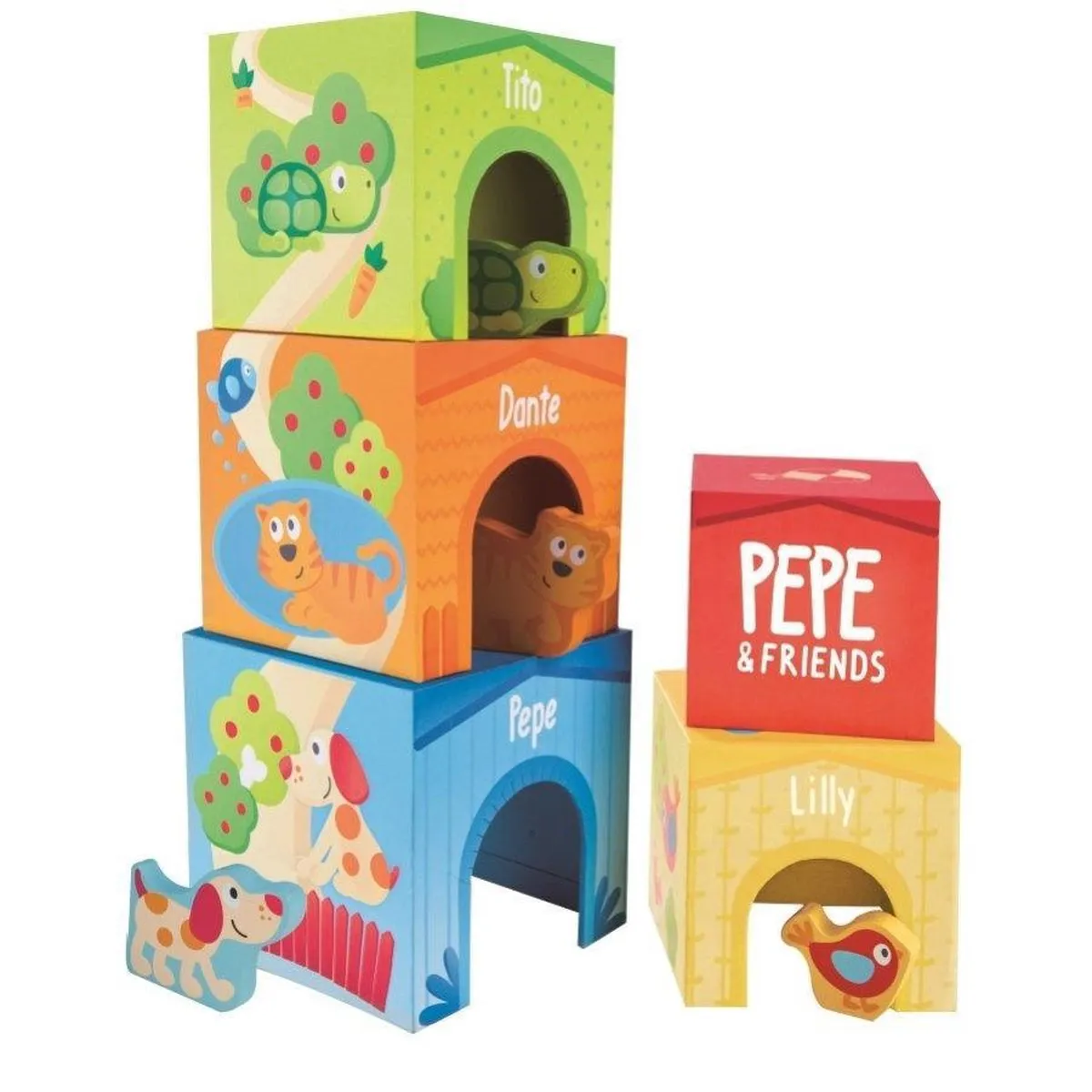 Hape Vriendschapstoren 309009 - 9 Stuks (5x Stapelblokken + 4x Diertjes) - Veelkleurig