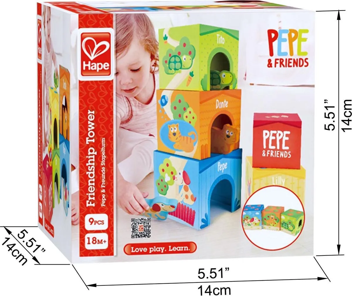 Hape Vriendschapstoren 309009 - 9 Stuks (5x Stapelblokken + 4x Diertjes) - Veelkleurig - afbeelding 6 van 6