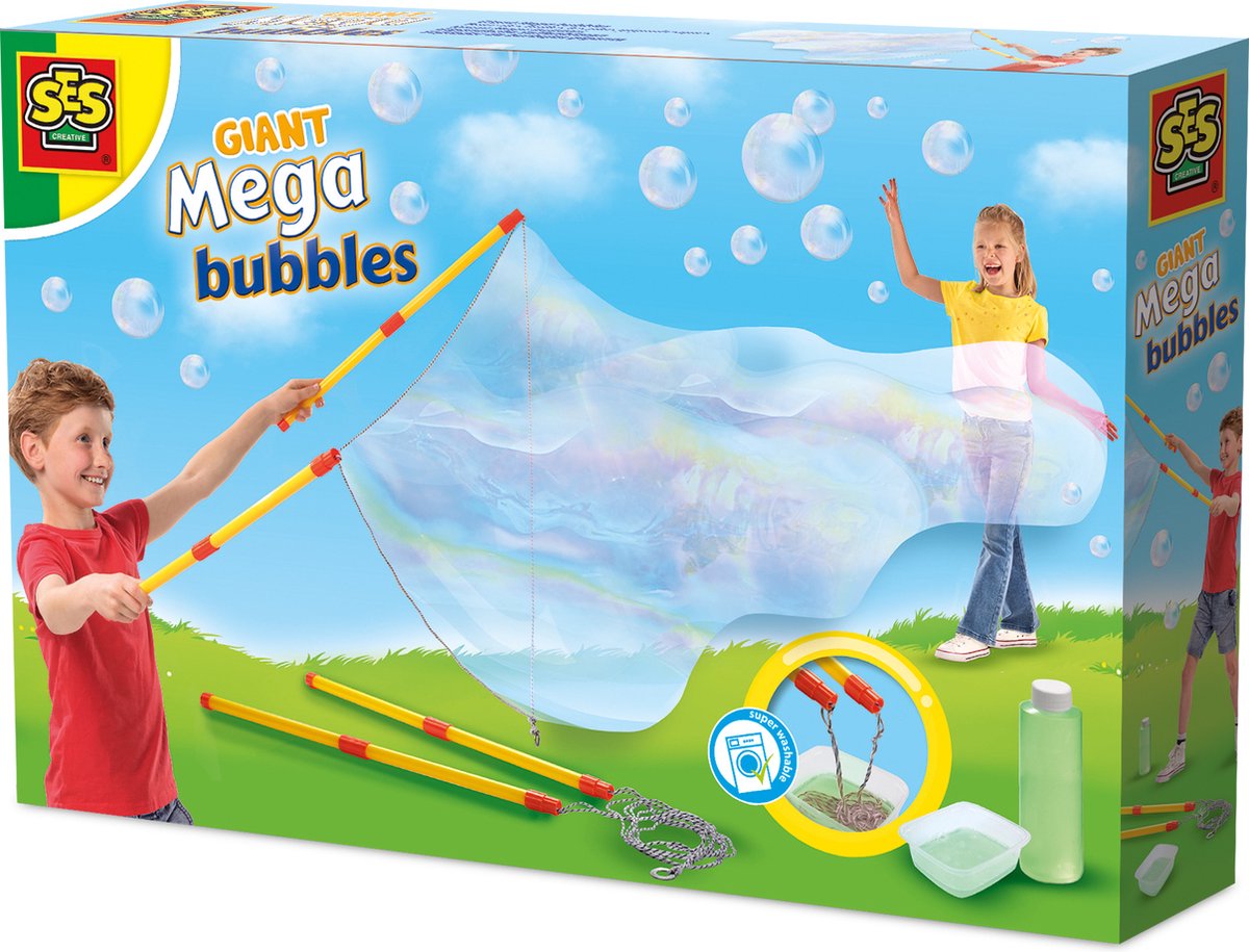 SES Creative 02323 Mega Bubbles met XXL Stokken - Extra grote bellenblazen met handige tool