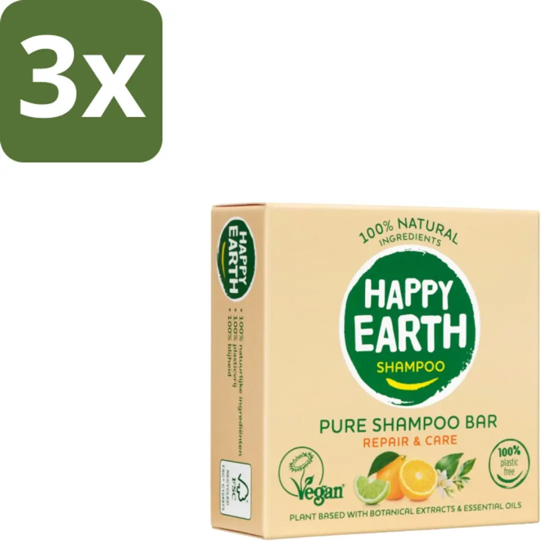 Happy Earth Repair & Care Shampoo Bar - 3x70g