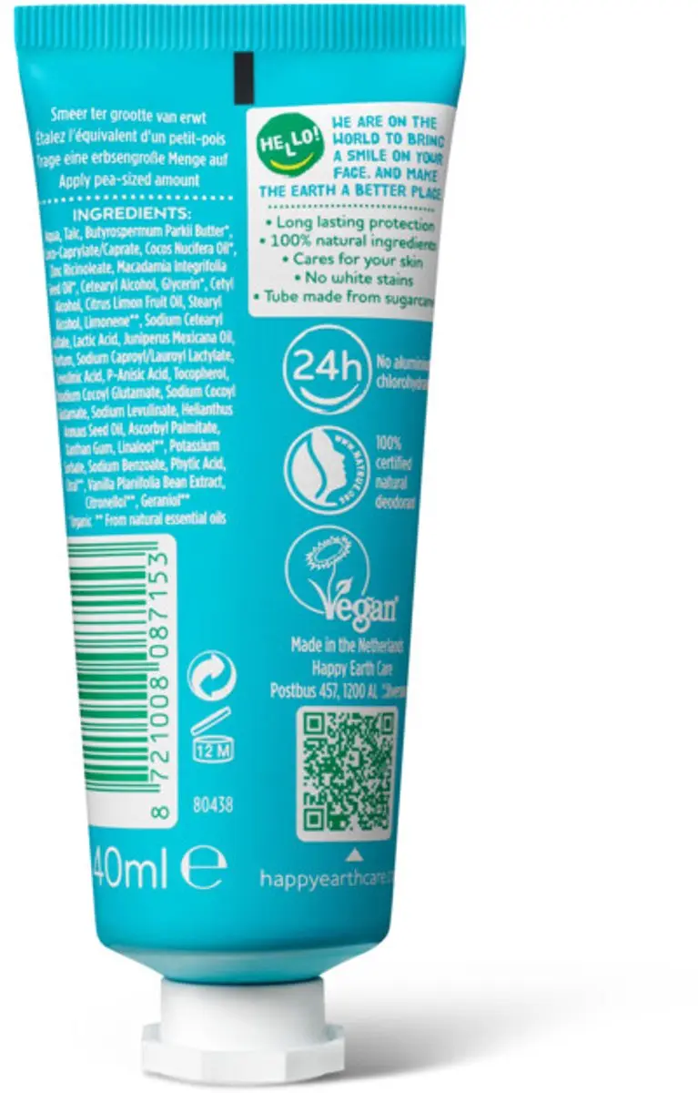 Happy Earth Deodorant Cream Cedar Lime 40ml - 12 Stuks