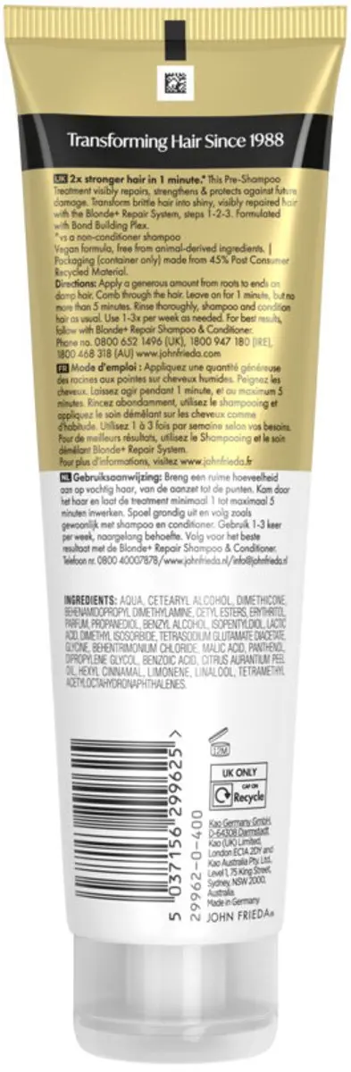 John Frieda Blonde+ Repair Pre-Shampoo - 3x150ml