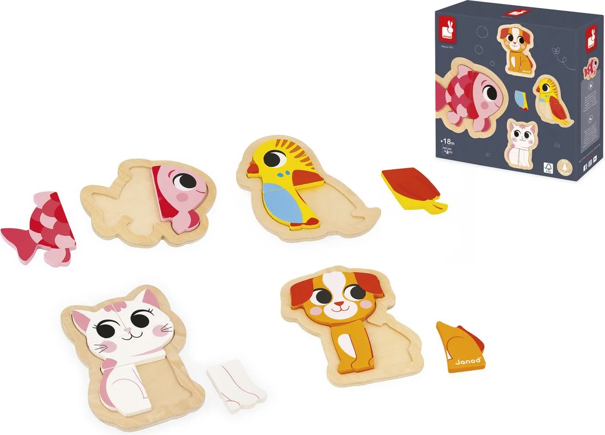 Janod Houten Puzzelset Huisdieren 7115 - 14 Stukjes