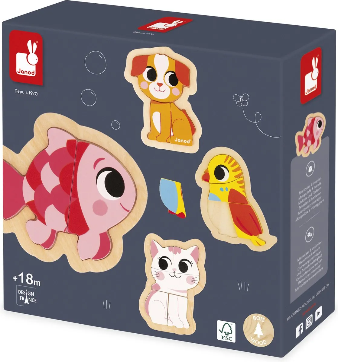 Janod Houten Puzzelset Huisdieren 7115 - 14 Stukjes