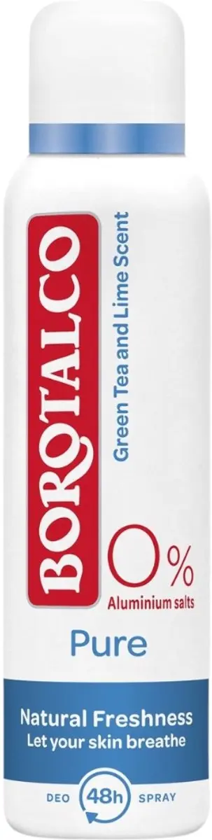 Borotalco Deodorant Spray Pure Natural Freshness Green Tea & Lime 150ml - 4 Stuks