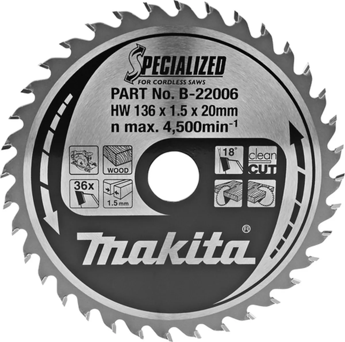 Makita B-22006 Cirkelzaagblad 136mm - 36 Tanden - afbeelding 3 van 4