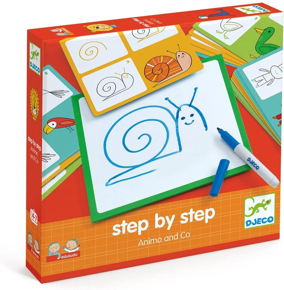 Djeco Stap per stap tekenen Dieren - 15 Stuks - Multicolor