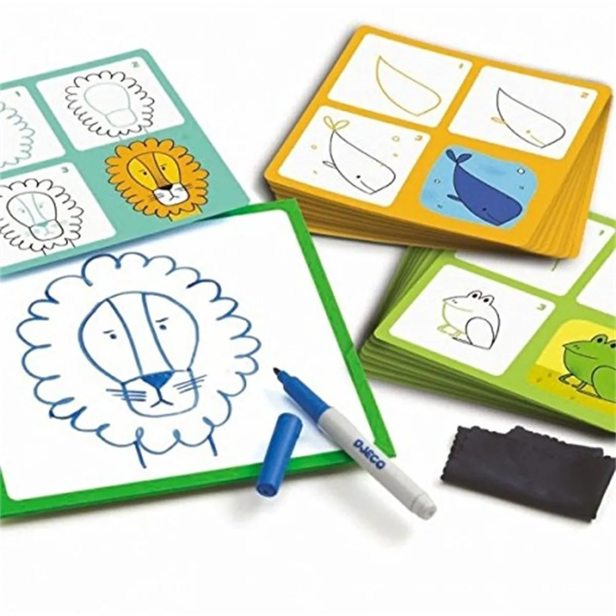Djeco Stap per stap tekenen Dieren - 15 Stuks - Multicolor