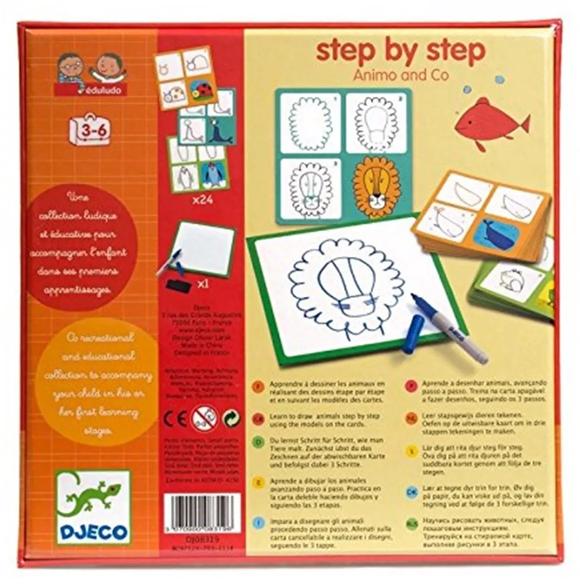Djeco Stap per stap tekenen Dieren - 15 Stuks - Multicolor