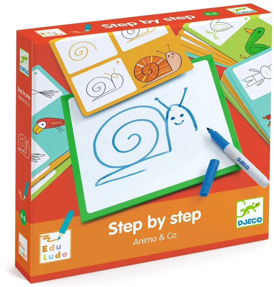 Djeco Stap per stap tekenen Dieren - 15 Stuks - Multicolor