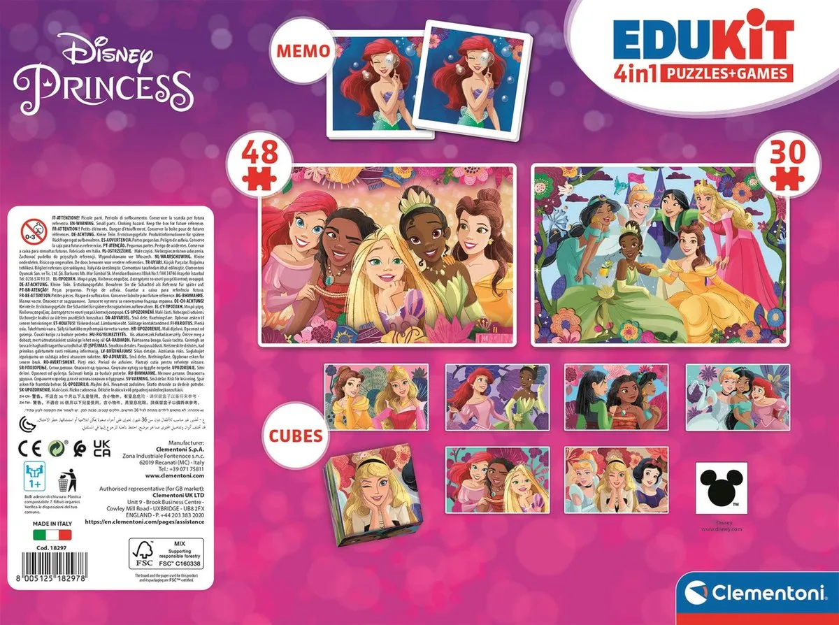 Clementoni Disney Princess Edukit 4-in-1 - Puzzel, Memory & Blokken - 18297