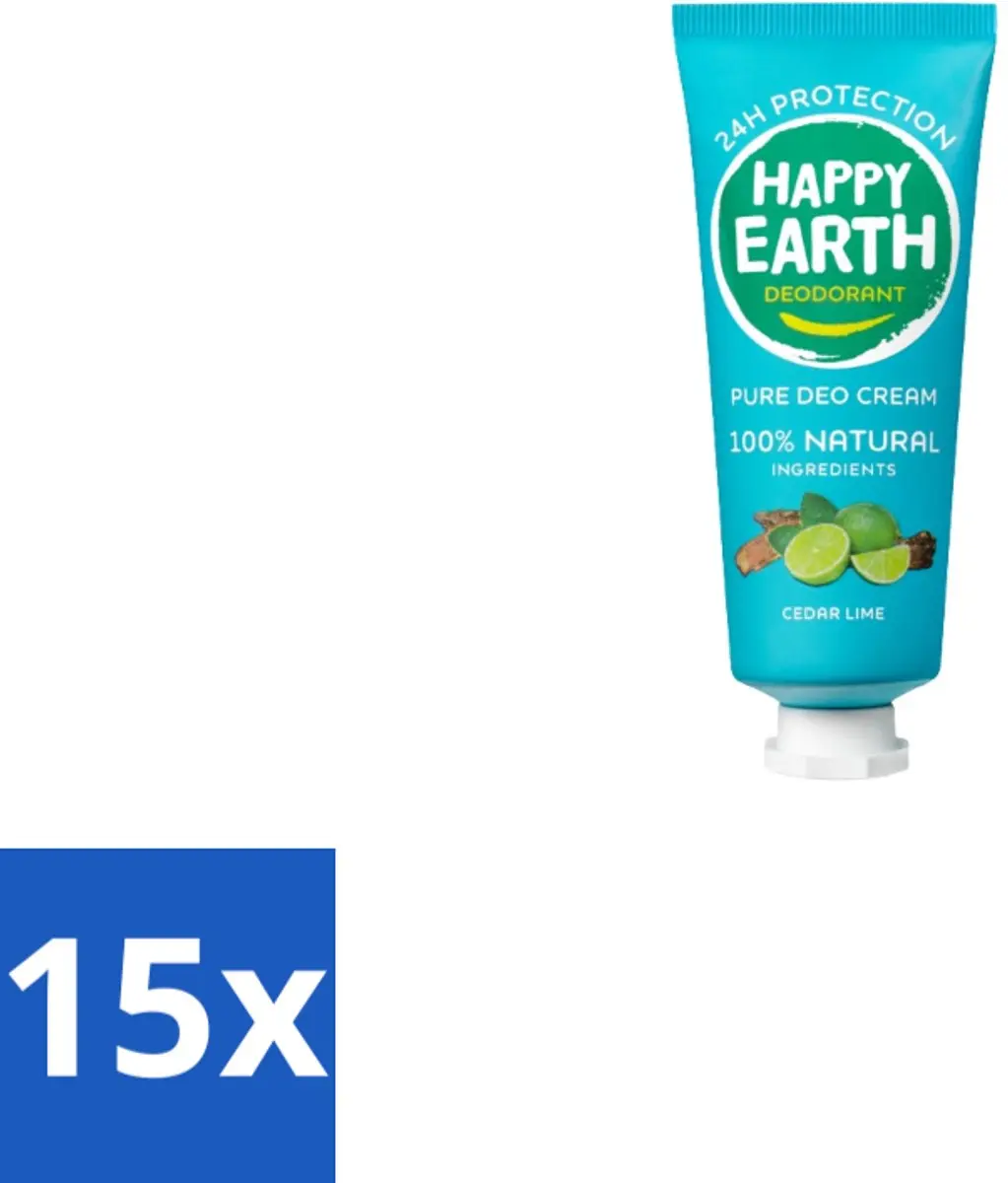Happy Earth Deodorant Cream Cedar Lime 15x40ml