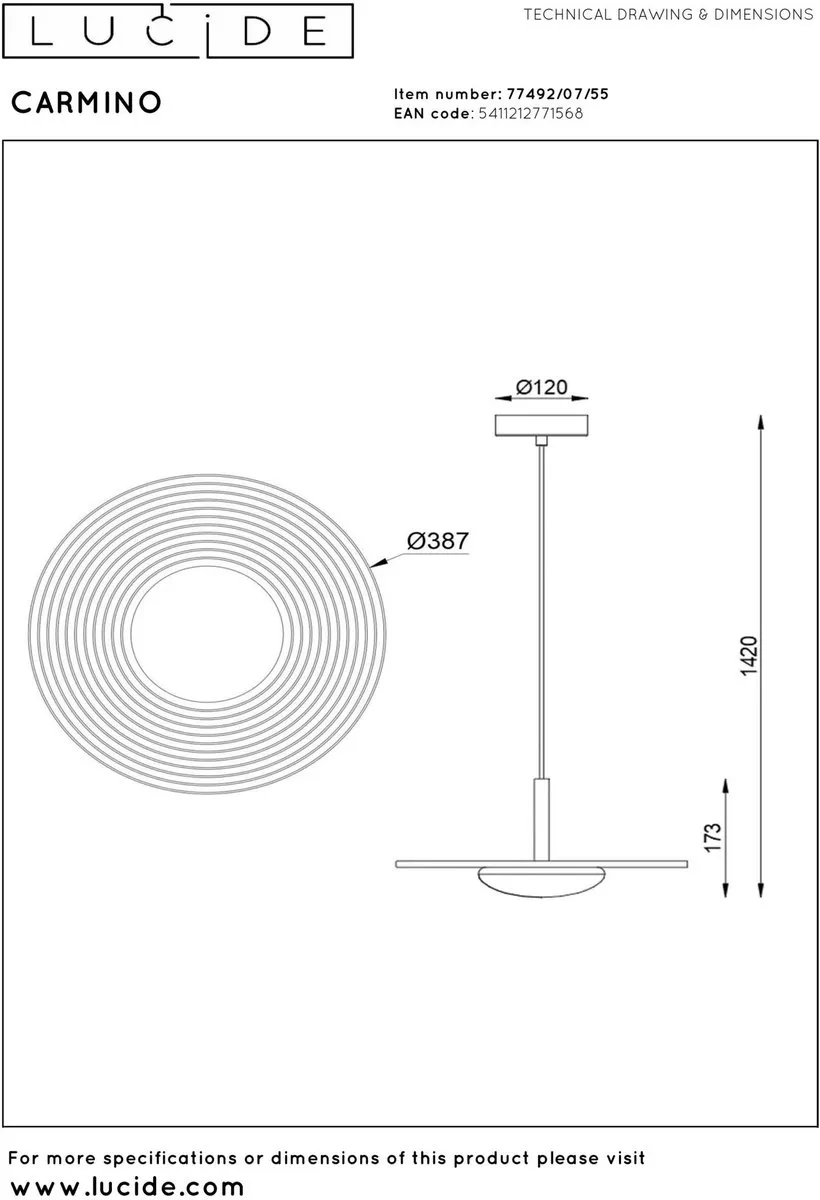 Lucide Carmino Hanglamp Ø38,7cm - 8W 2850K Terracotta