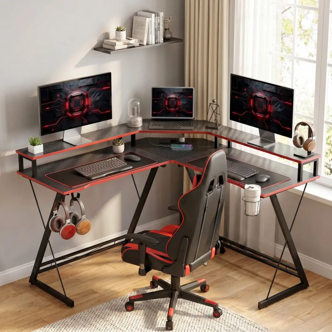Homcom L-vormig Computerbureau - 128x128x88cm - Zwart