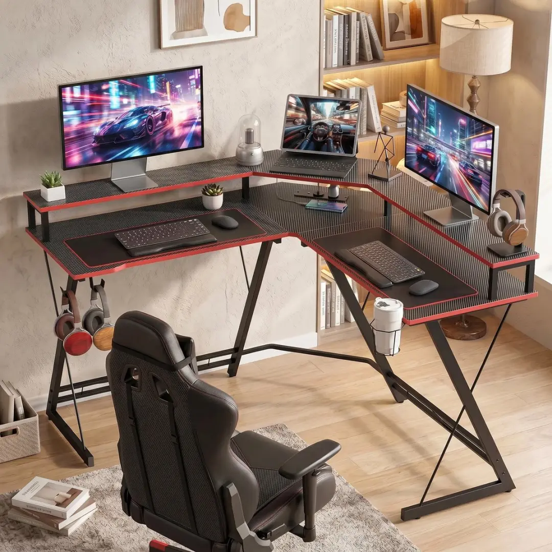 Homcom L-vormig Computerbureau - 128x128x88cm - Zwart