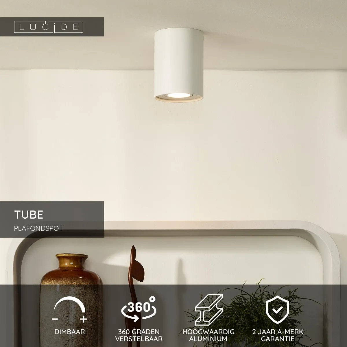Lucide TUBE Plafondspot Ø9,6cm GU10 - Wit