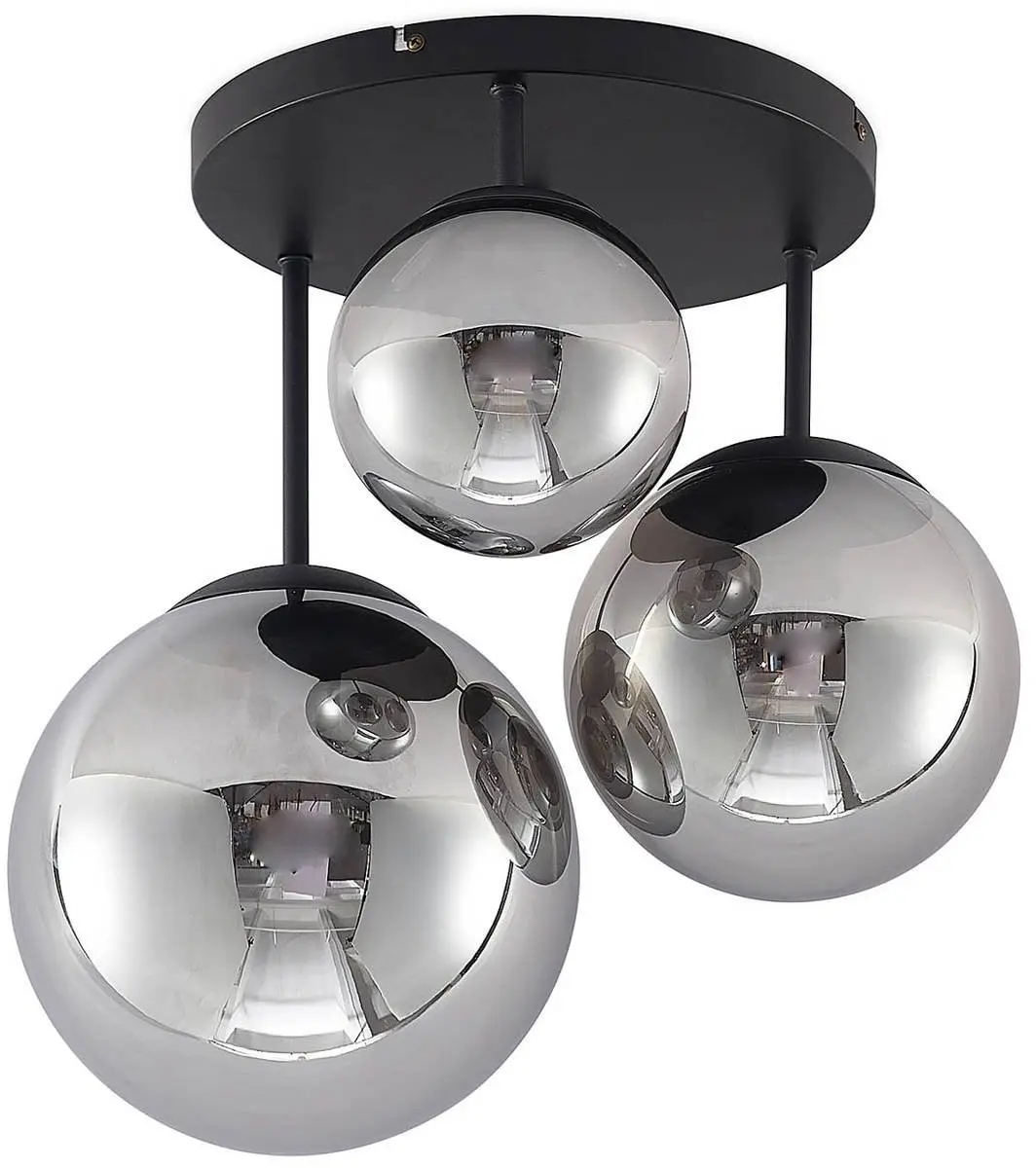 Lindby Plafondlamp 3-lichts - Ø46,5cm - Rookgrijs/Zwart