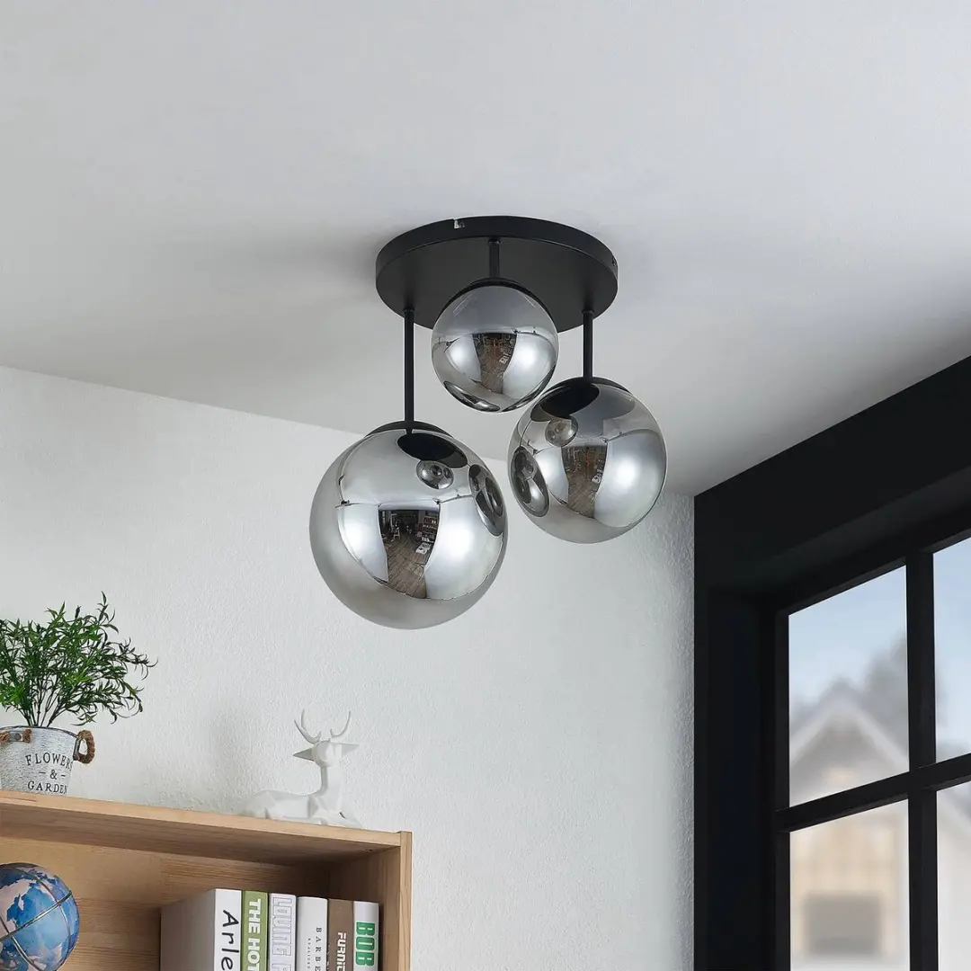 Lindby Plafondlamp 3-lichts - Ø46,5cm - Rookgrijs/Zwart