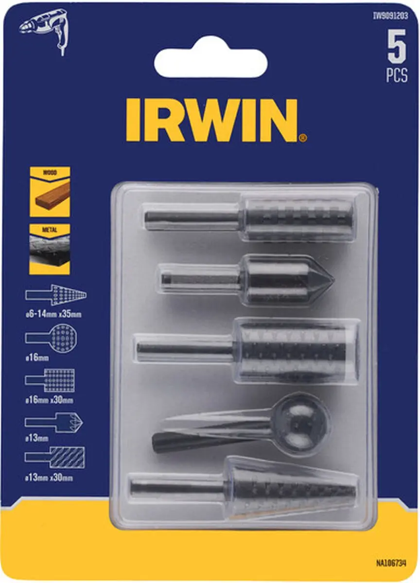 Irwin Rasp Set 5 Stuks - 4 Raspen & Verzinkboor