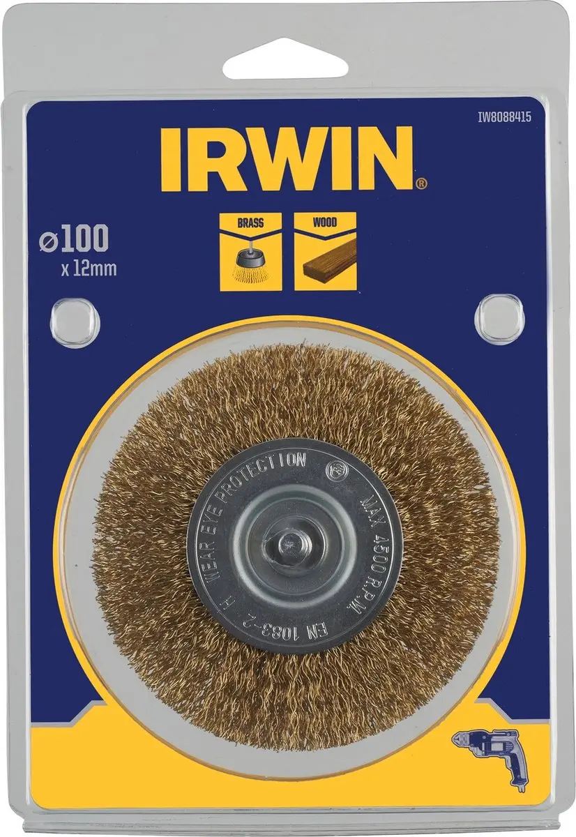 IRWIN Staaldraadborstel messing (boormachine) voor hout, diameter: 100mm. Dikte:
