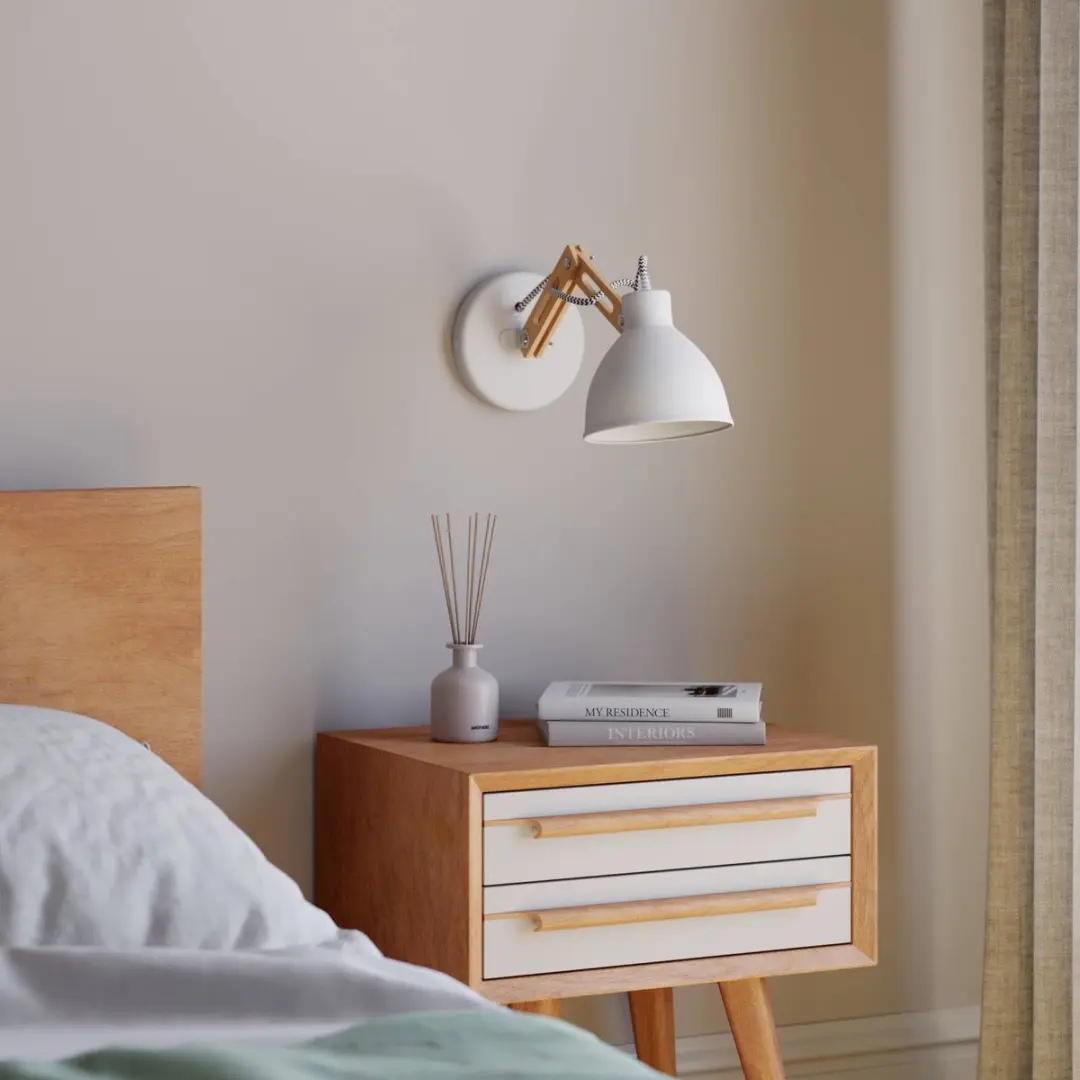 Euluna Wandlamp Hout 1 Licht - E27 - Wit/Licht Hout - afbeelding 6 van 6